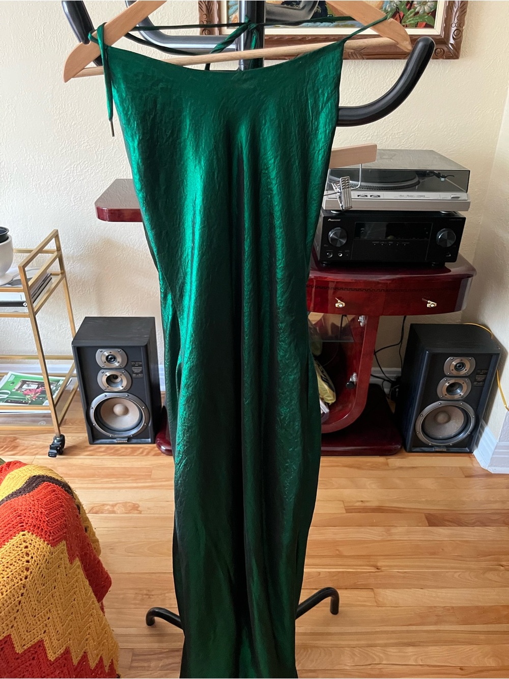 House of Harlow 1960 Deep Green Satin Dress with Gold Label